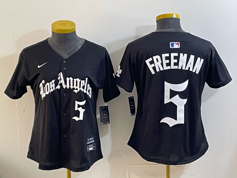 Women Los Angeles Dodgers #5 Freeman Black 5th Jointly Name 2026 Nike MLB Jersey style 01->women mlb jersey->Women Jersey